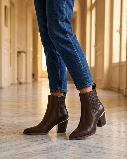 Bottines en simili style santiags - Chocolat