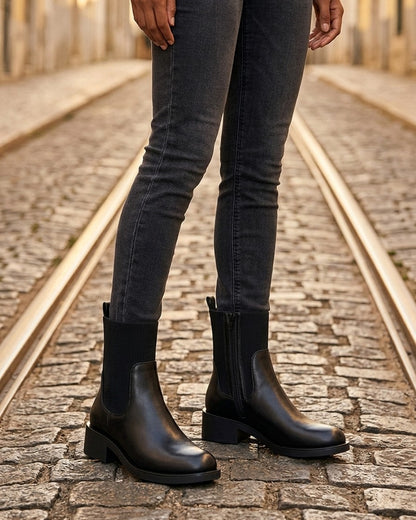 Bottines élastiquées en simili - Noir