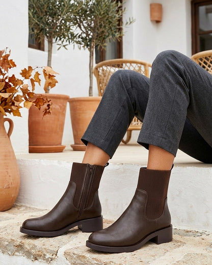 Bottines élastiquées en simili - Chocolat