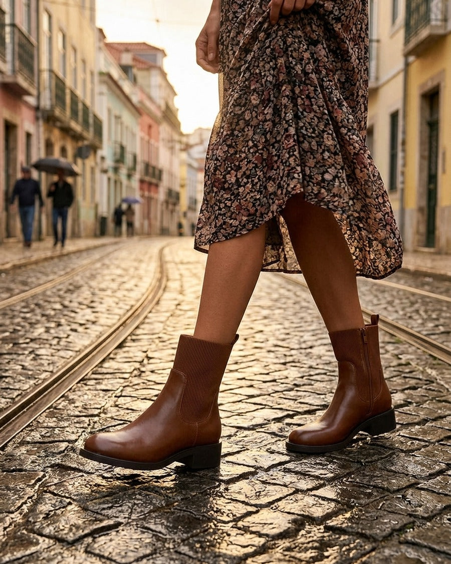Bottines élastiquées en simili - Camel