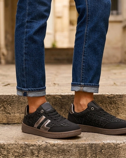 Baskets en tweed et suédine - Noir