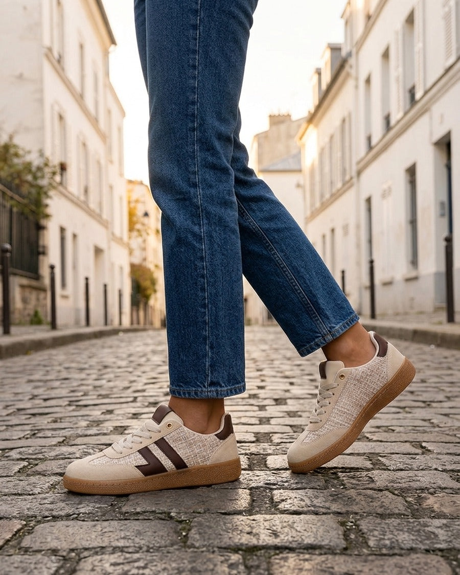 Baskets en tweed et suédine - Beige