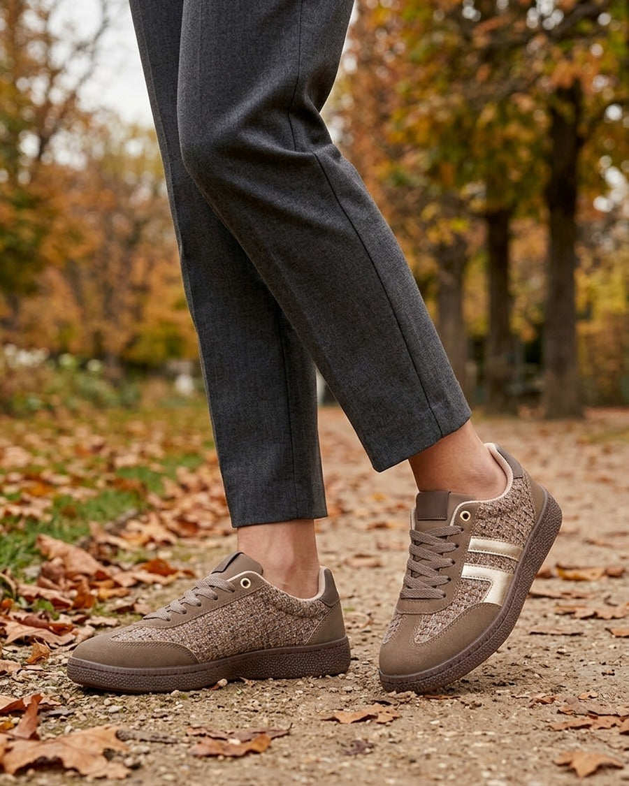 Baskets en tweed et suédine - Taupe