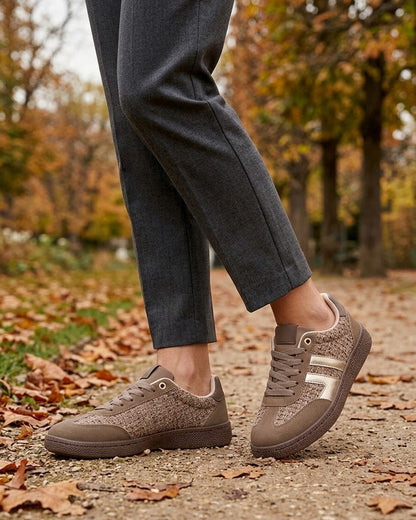 Baskets en tweed et suédine - Taupe