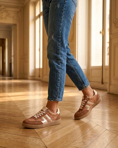 Baskets en tweed et suédine - Rouille