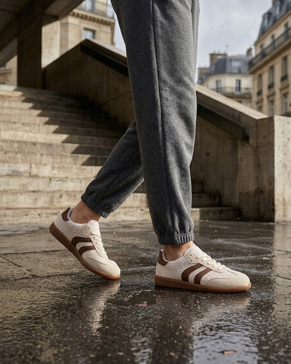 Sneakers en maille et bandes contrastantes - Beige