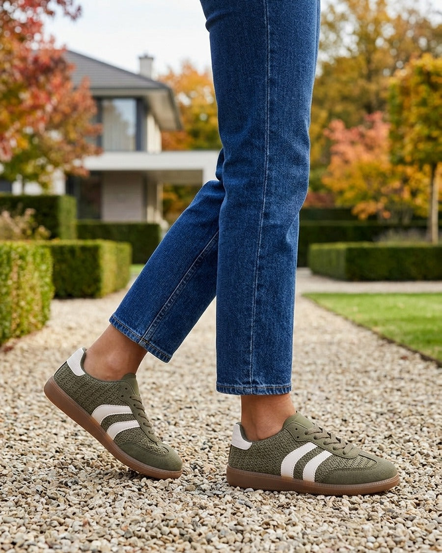 Sneakers en maille et bandes contrastantes - Kaki
