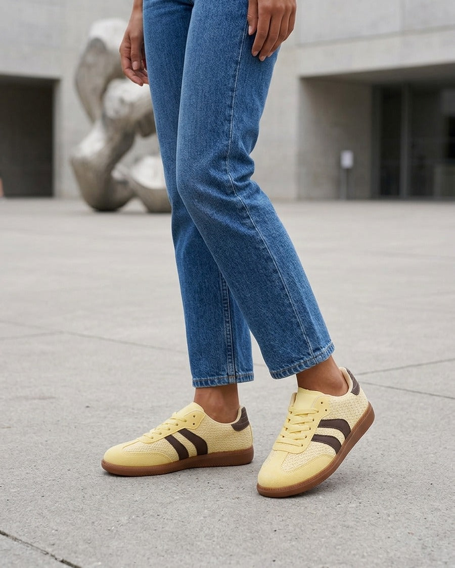 Sneakers en maille et bandes contrastantes - Jaune