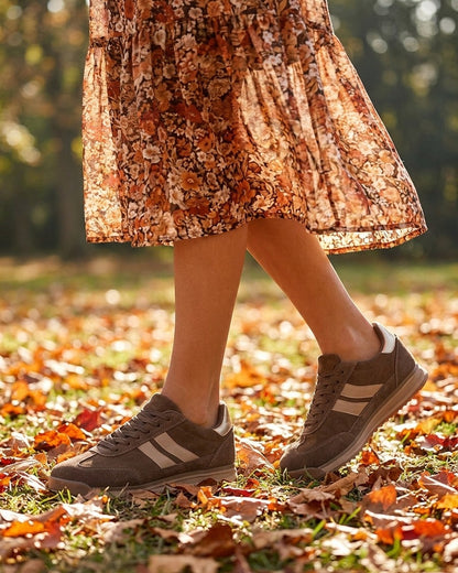Sneakers en suédine et effet nubuck - Kaki