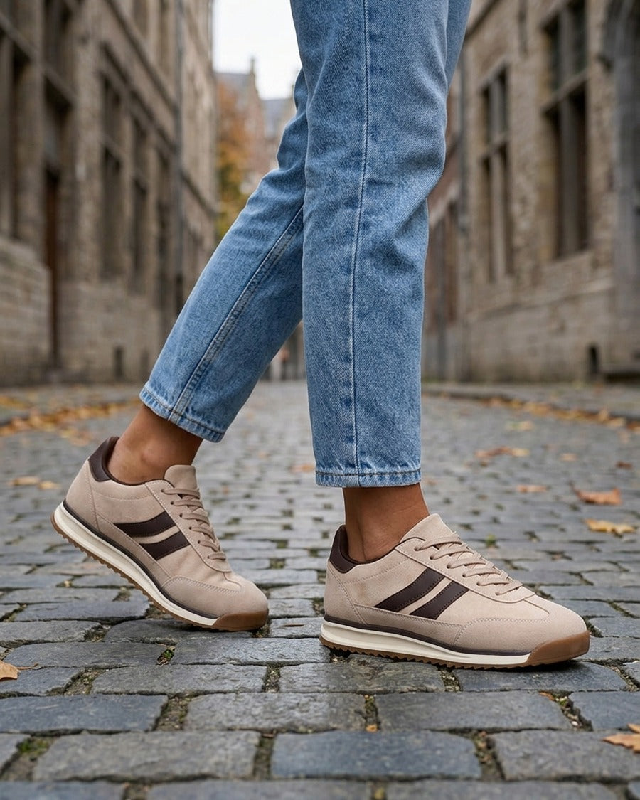Sneakers en suédine et effet nubuck - Beige
