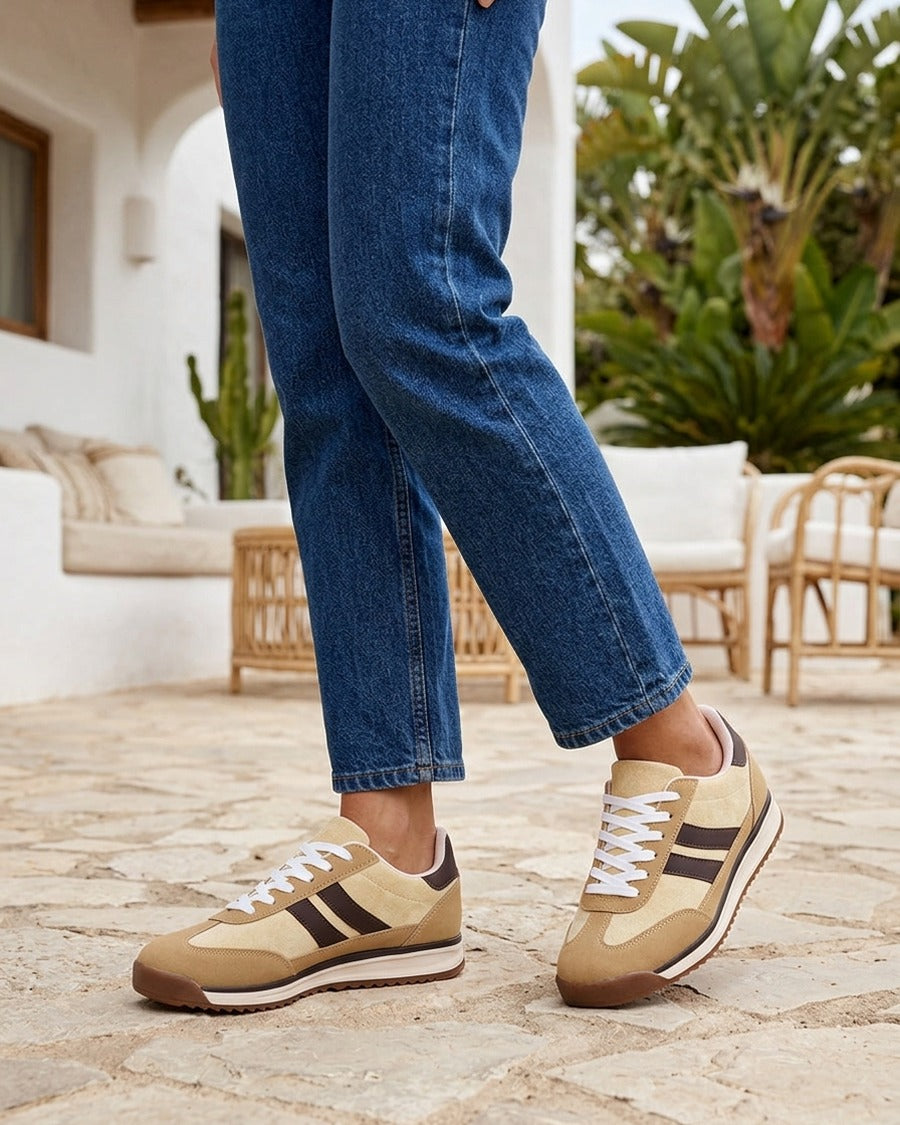 Sneakers en suédine et effet nubuck - Jaune