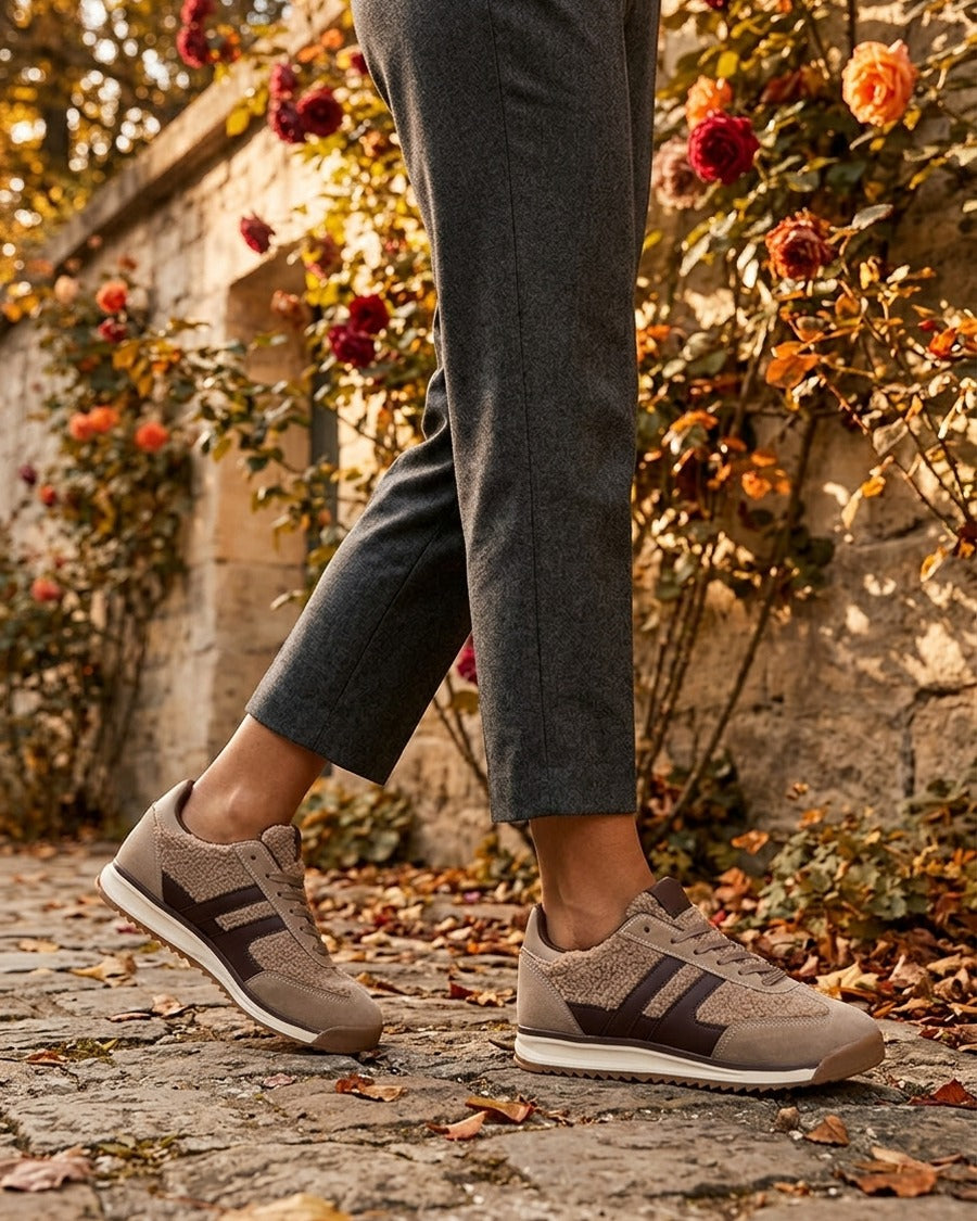 Baskets en tissu style laine bouclée - Taupe