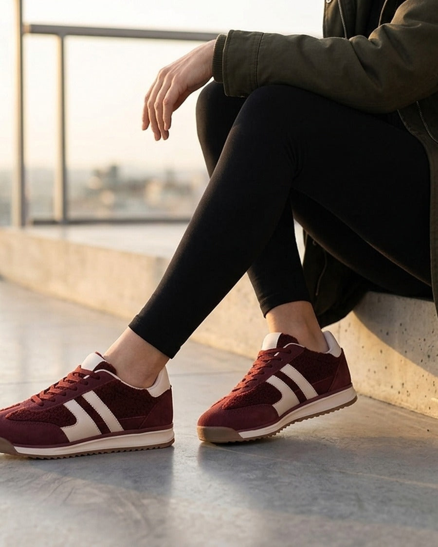 Baskets en tissu style laine bouclée - Bordeaux