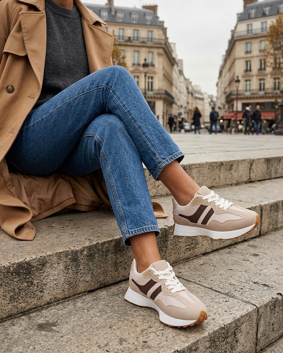 Baskets bicolore et bimatière - Beige