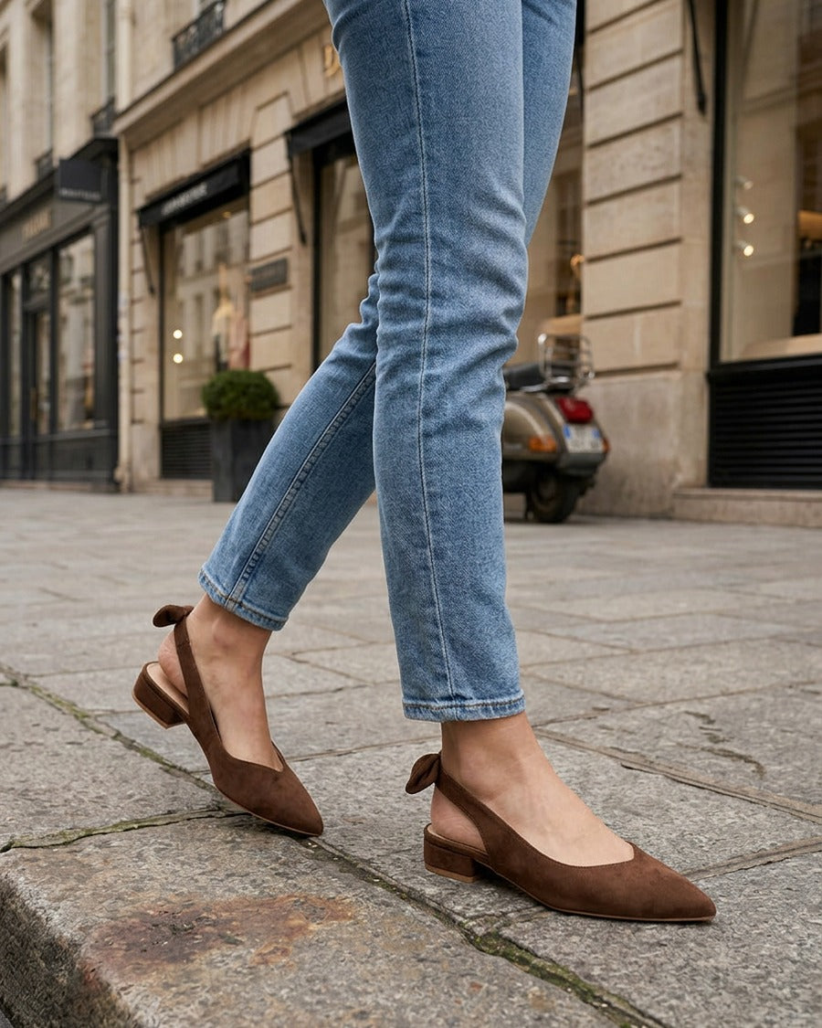 Ballerines en suédine à talon - Marron