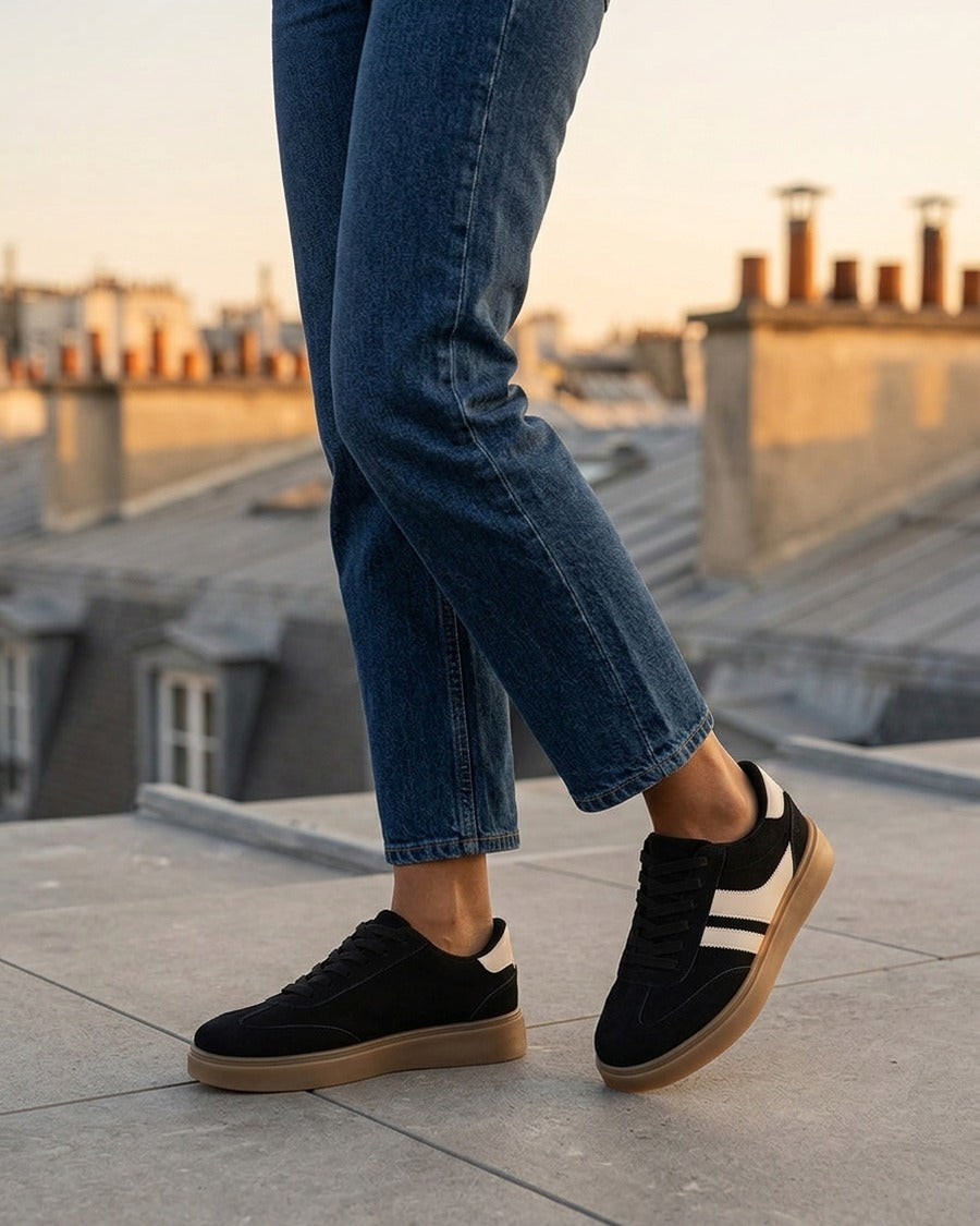 Baskets en suédine à bandes en simili - Noir