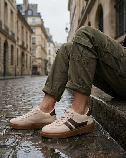 Baskets en suédine à bandes en simili - Beige