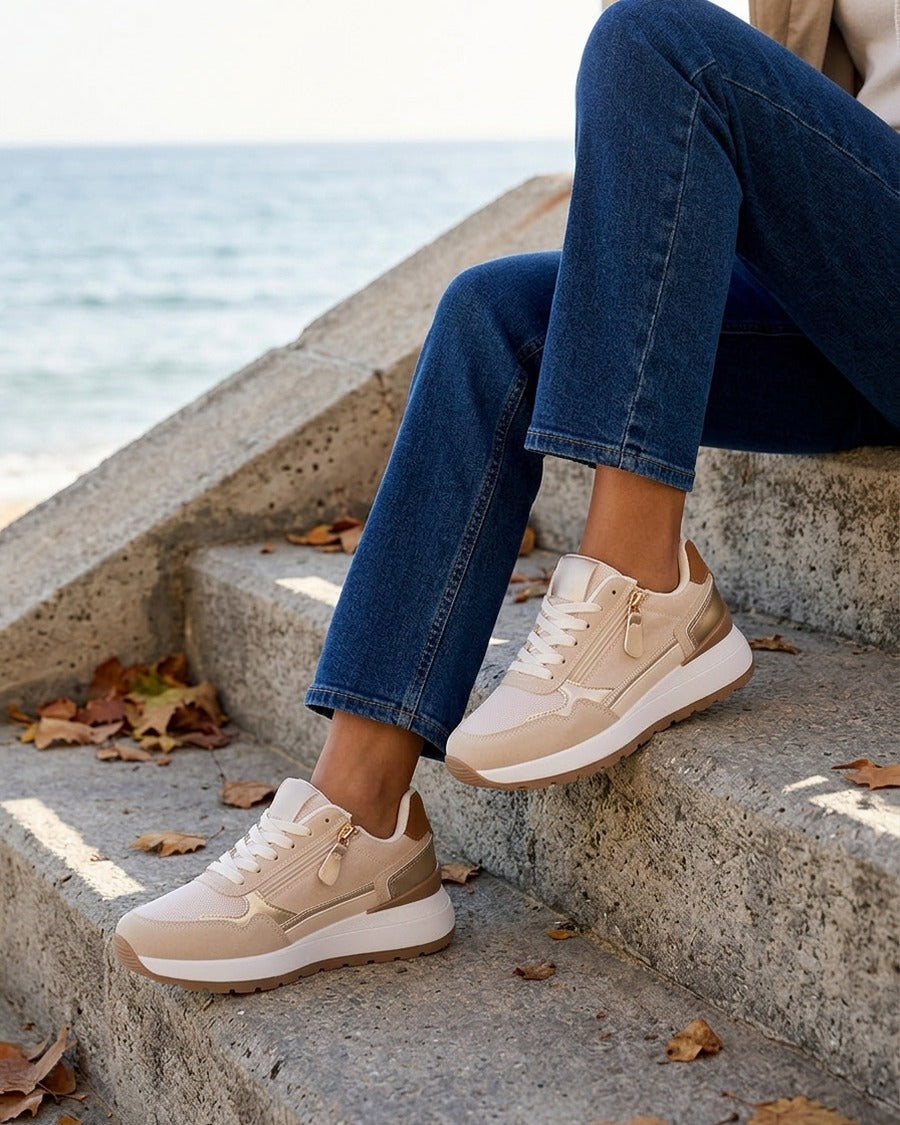 Baskets en suédine et contrefort contrastant - Beige