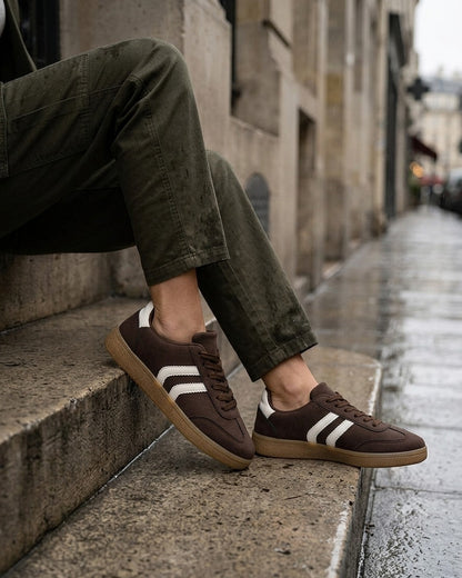 Sneakers effet nubuck à semelle caoutchouc - Marron