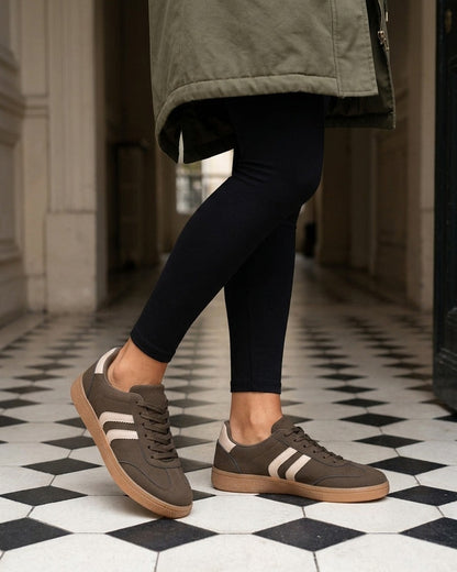 Sneakers effet nubuck à semelle caoutchouc - Kaki