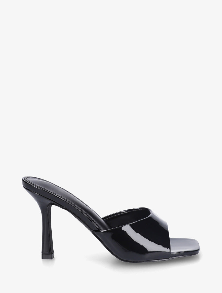 Mules vernies à talon aiguille - Noir - 1