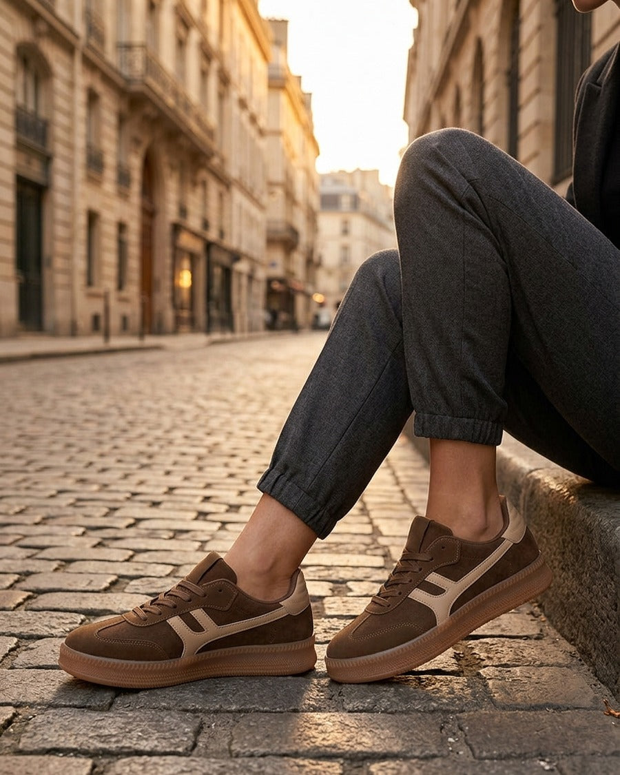 Baskets effet nubuck à empiècement graphique - Kaki foncé
