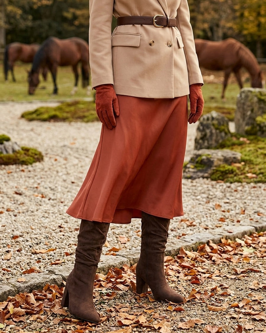 Bottes froncées en suédine à bouts pointus - Marron