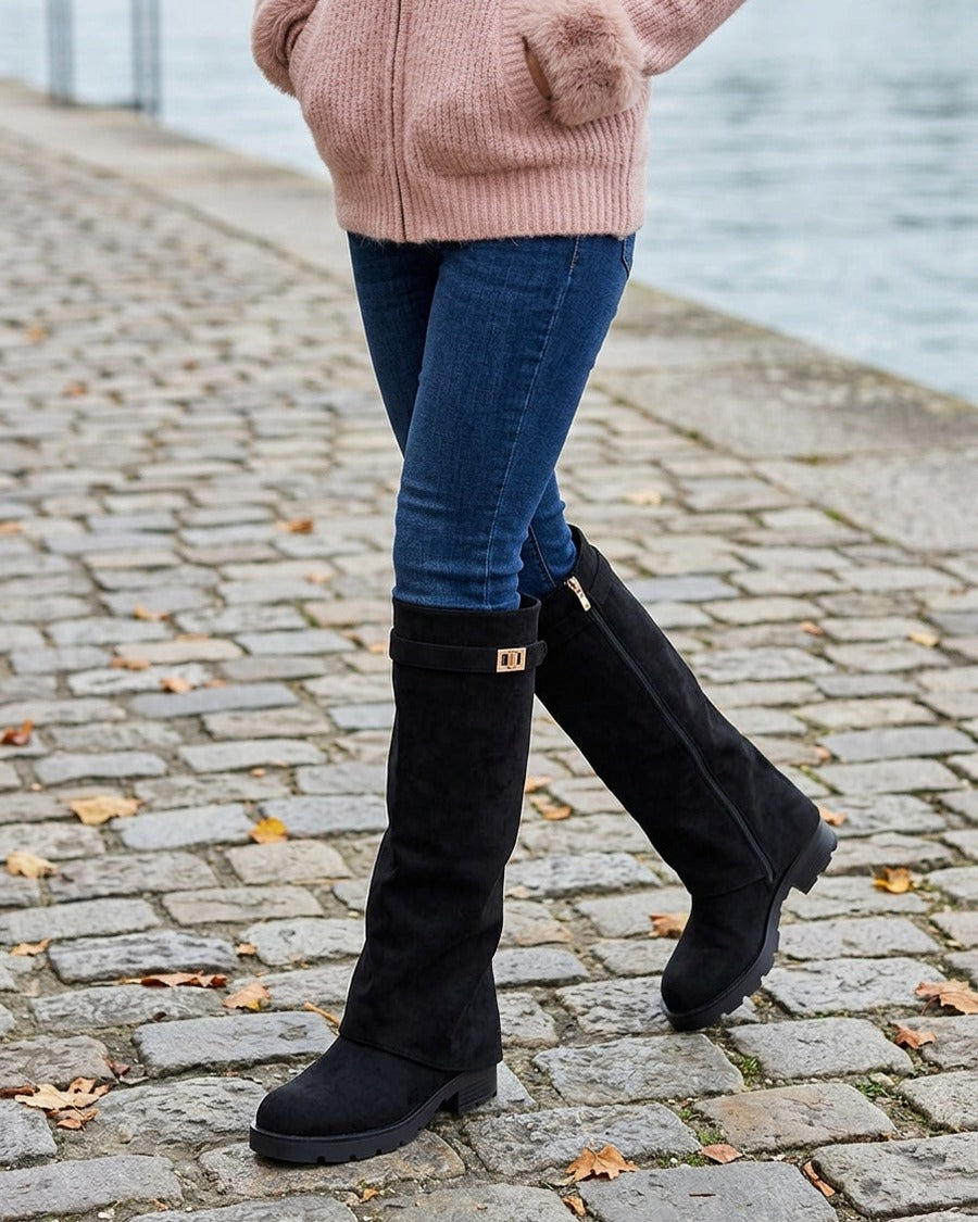 Bottes renversées en suédine - Noir