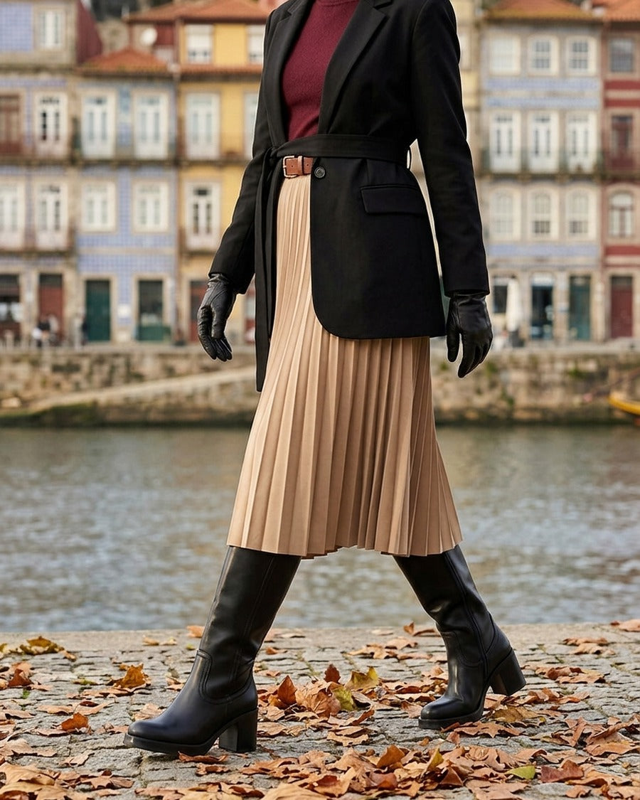 Bottes en simili à talon carré - Noir