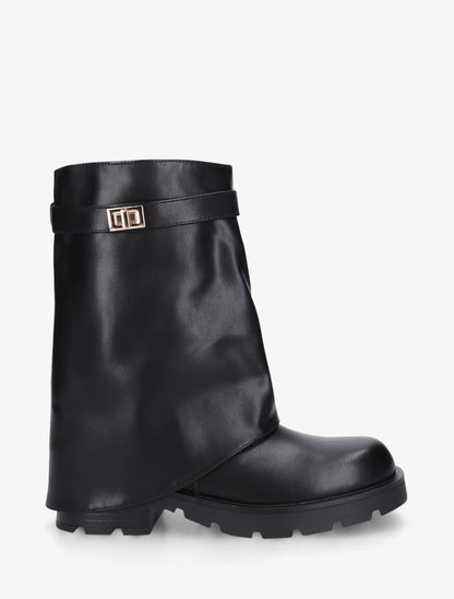 Bottines renversées à sangle et bijou - Noir - 1