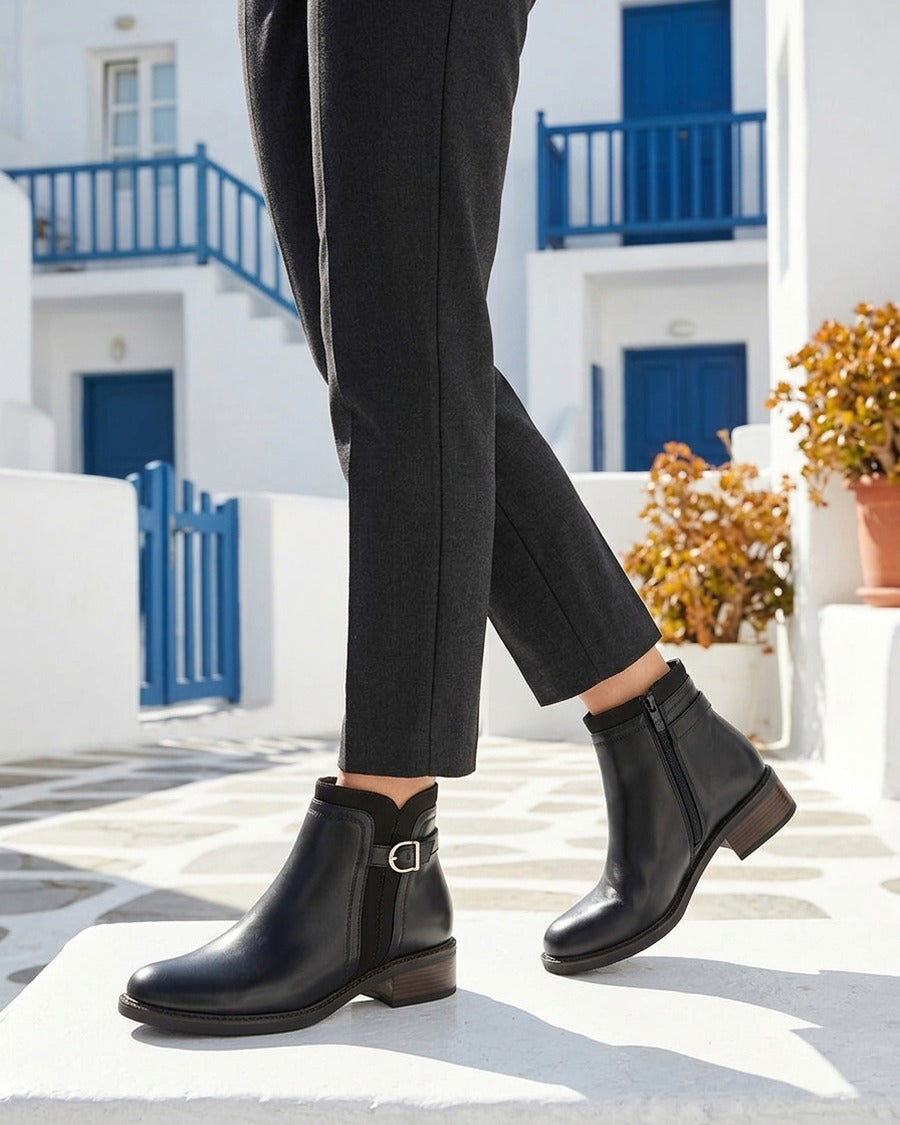 Bottines en simili à boucle et empiècement suédine - Noir