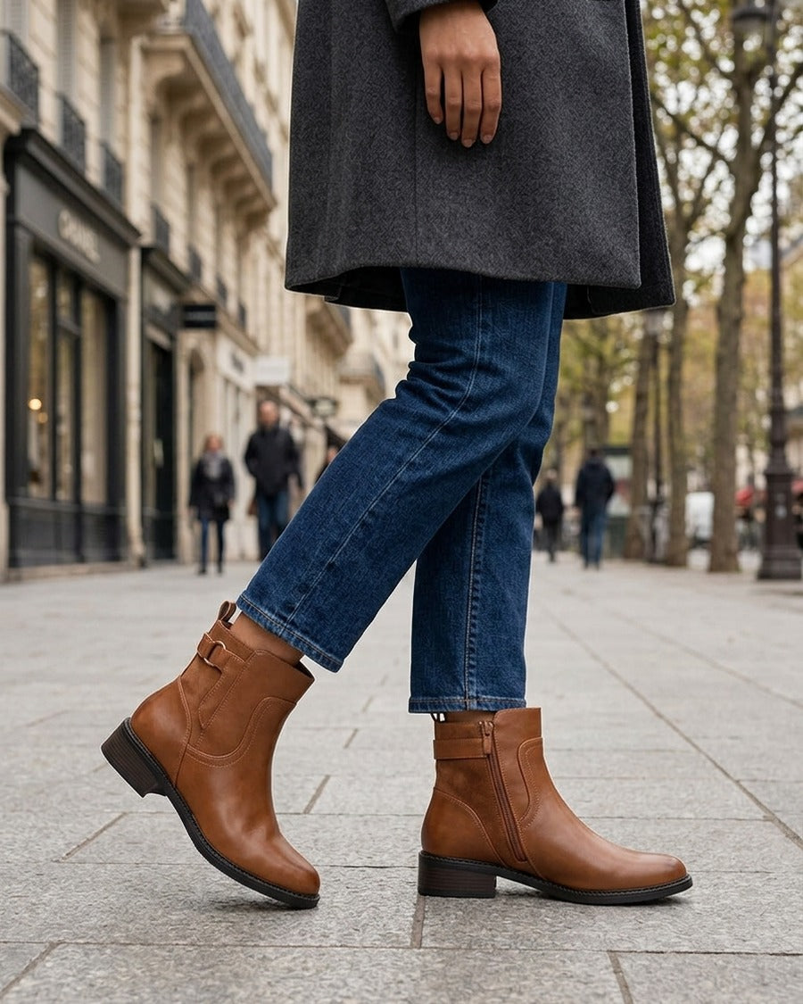 Bottines en simili et suédine - Camel