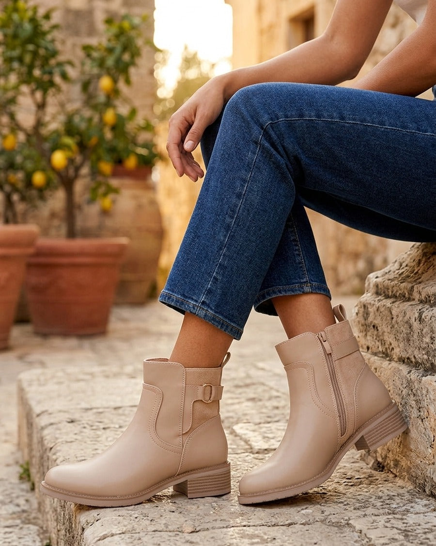 Bottines en simili et suédine - Taupe