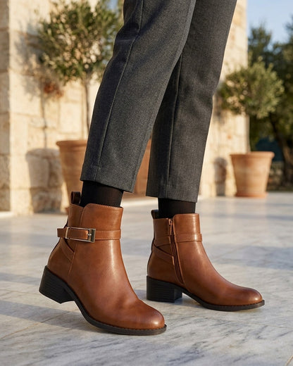 Bottines en simili à sangles - Camel