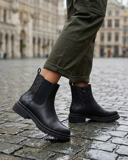 Bottines élastiquées à contrefort damier - Noir