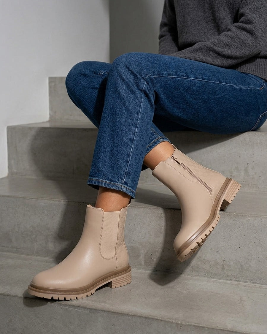 Bottines élastiquées à contrefort damier - Taupe