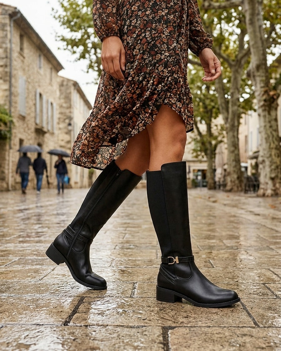 Bottes en simili style cavalière - Noir