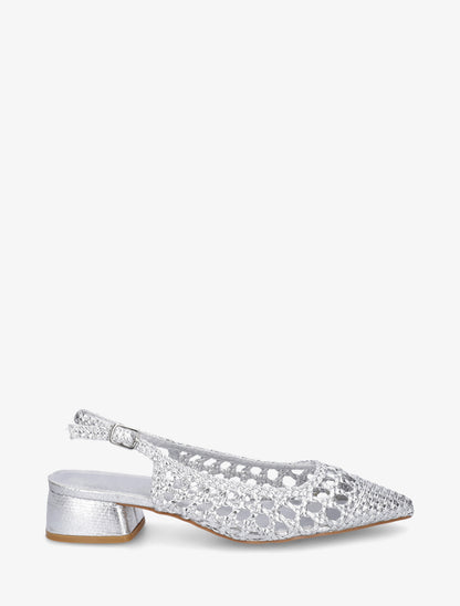 Ballerines tressées à talon bloc - Argent - 1