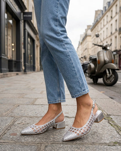 Ballerines tressées à talon bloc - Argent