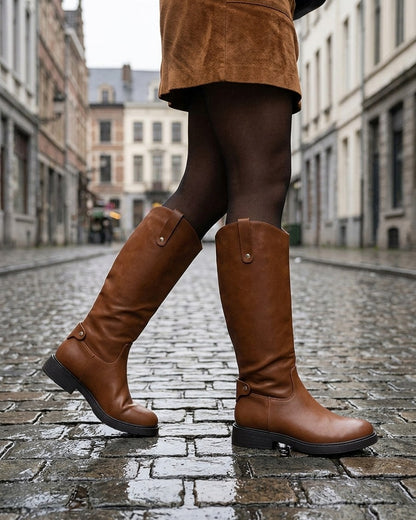 Bottes style cavalière en simili - Camel