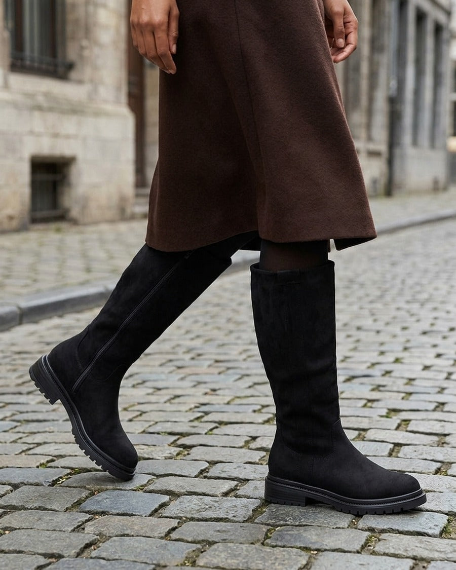 Bottes en suédine à semelle crantée - Noir