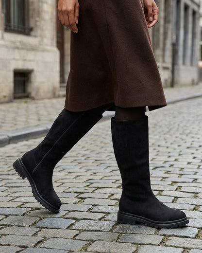 Bottes en suédine à semelle crantée - Noir