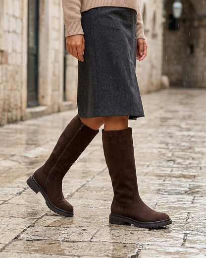 Bottes en suédine à semelle crantée - Marron