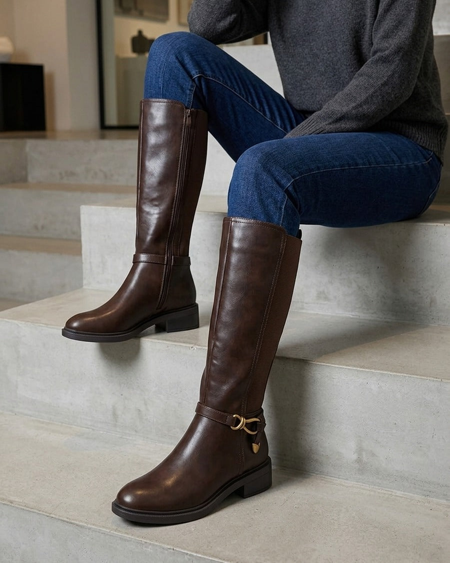 Bottes style cavalière à boucle fantaisie - Marron