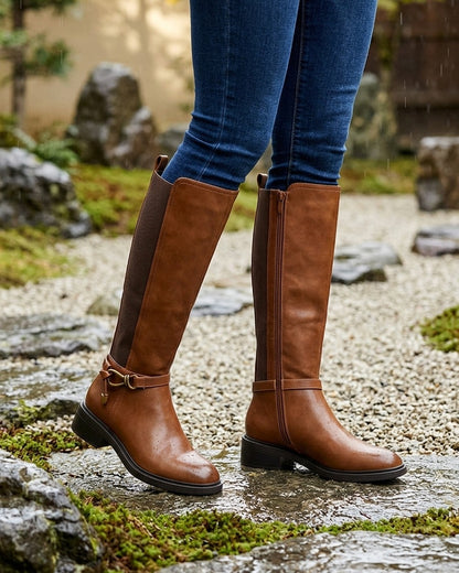 Bottes style cavalière à boucle fantaisie - Camel