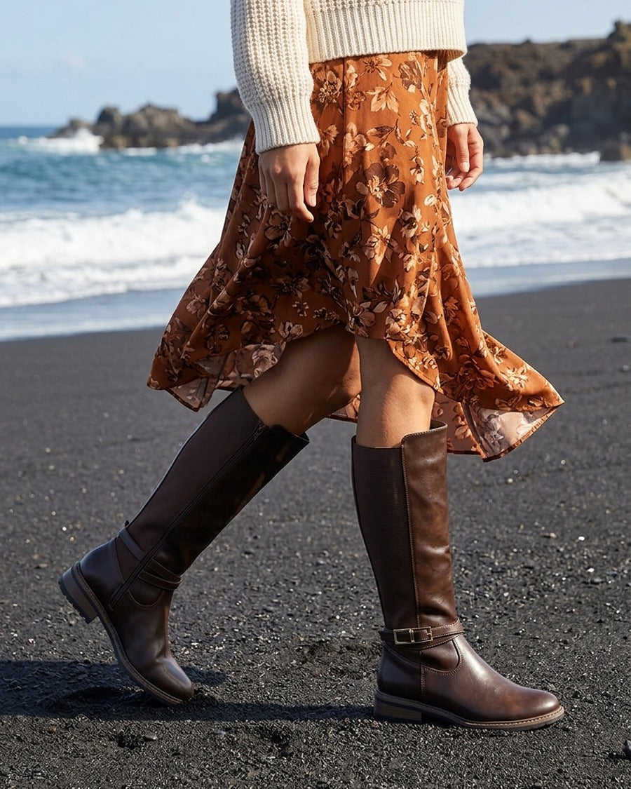 Bottes unies élastiquées - Marron