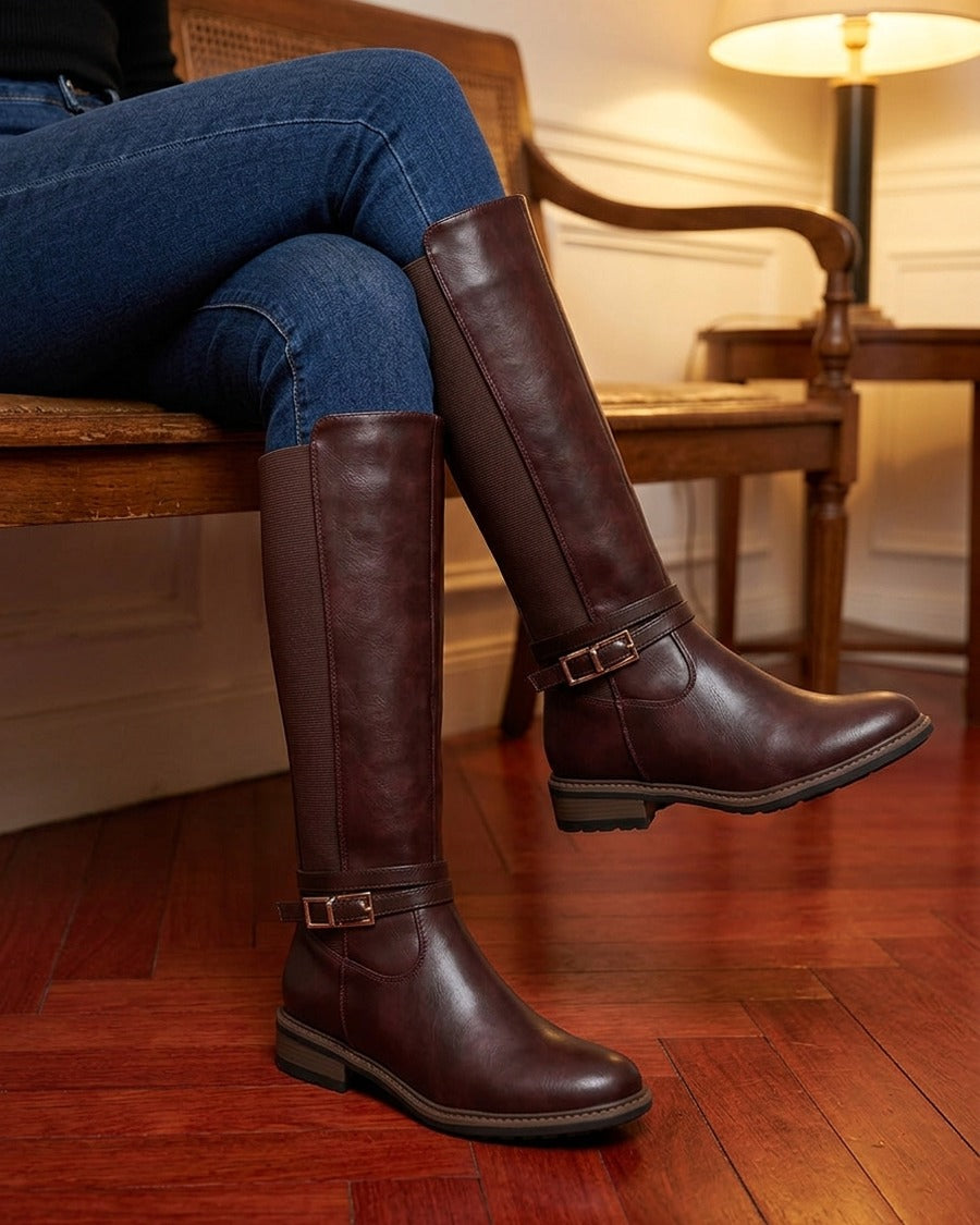 Bottes unies élastiquées - Lie de vin