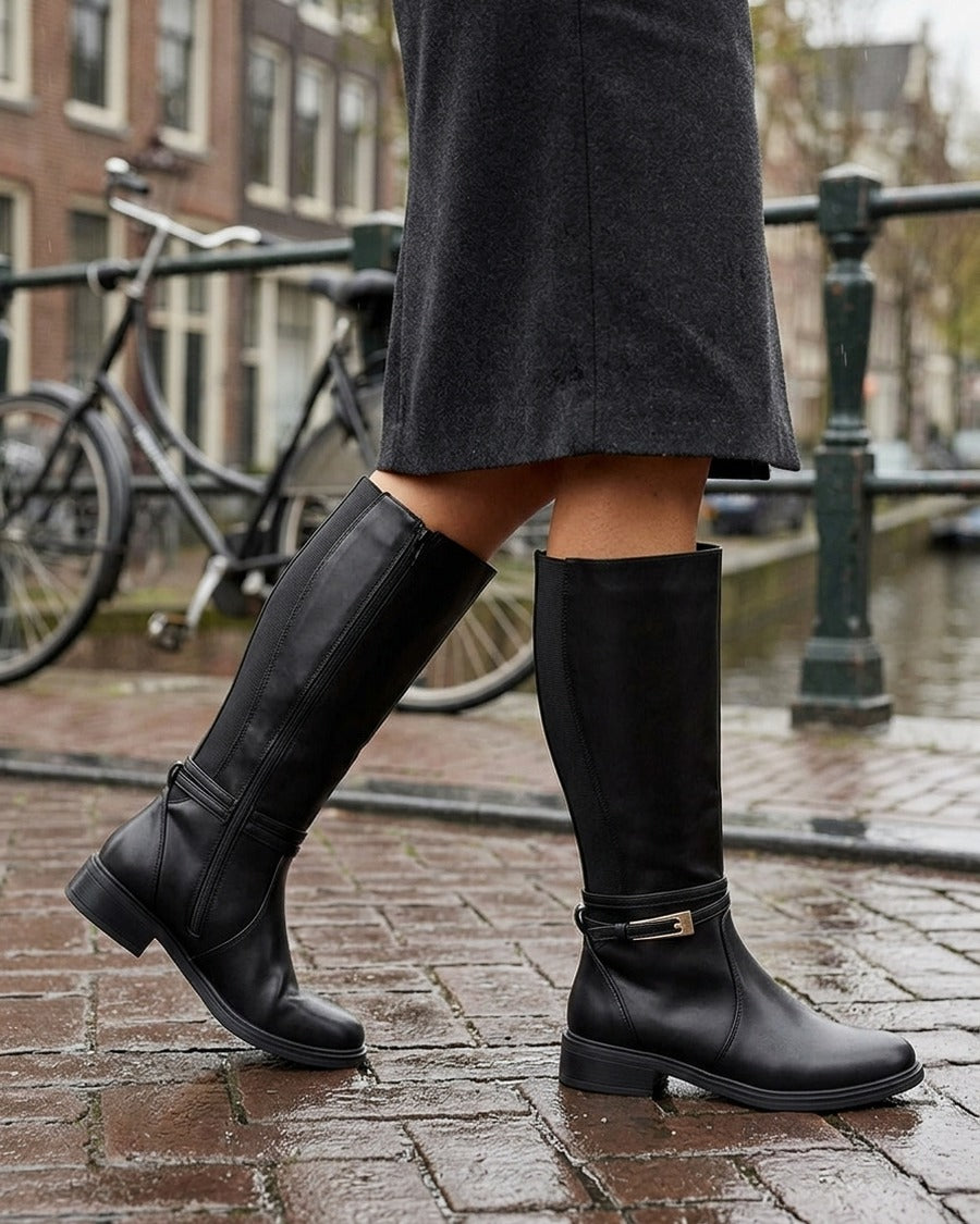 Bottes en simili à boucle rectangulaire - Noir