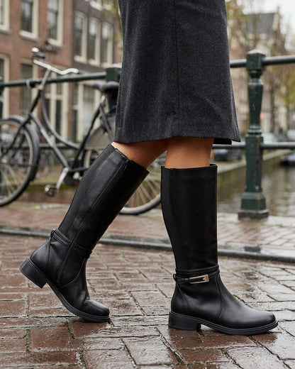 Bottes en simili à boucle rectangulaire - Noir