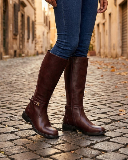Bottes en simili à boucle rectangulaire - Lie de vin